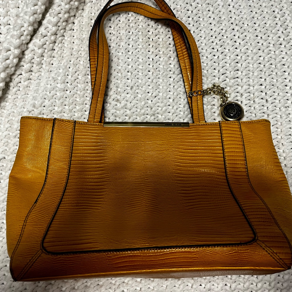 Anne Klein Leo Lizard Large Purse/Handbag- Mustard/Yellow